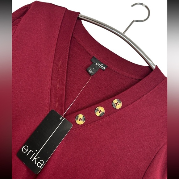 NWT Erika Women's Burgundy Button-Accent Blouse - Picture 4 of 9
